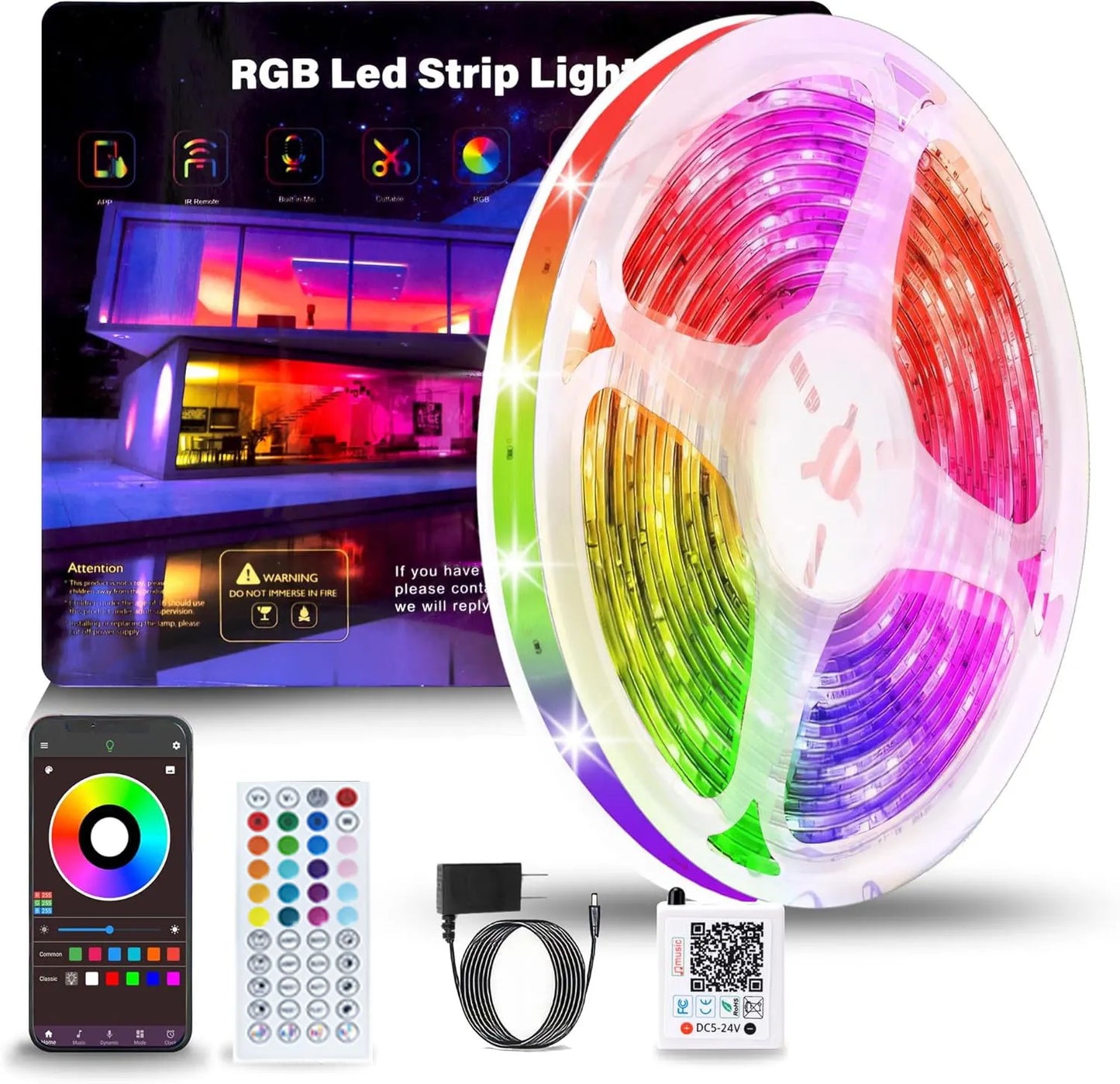 5M-40M Led Lights For Bedroom Color Changing Rgb Led Strip Lights Indoor Music Sync 24V Led Ribbon With Remote And App Control